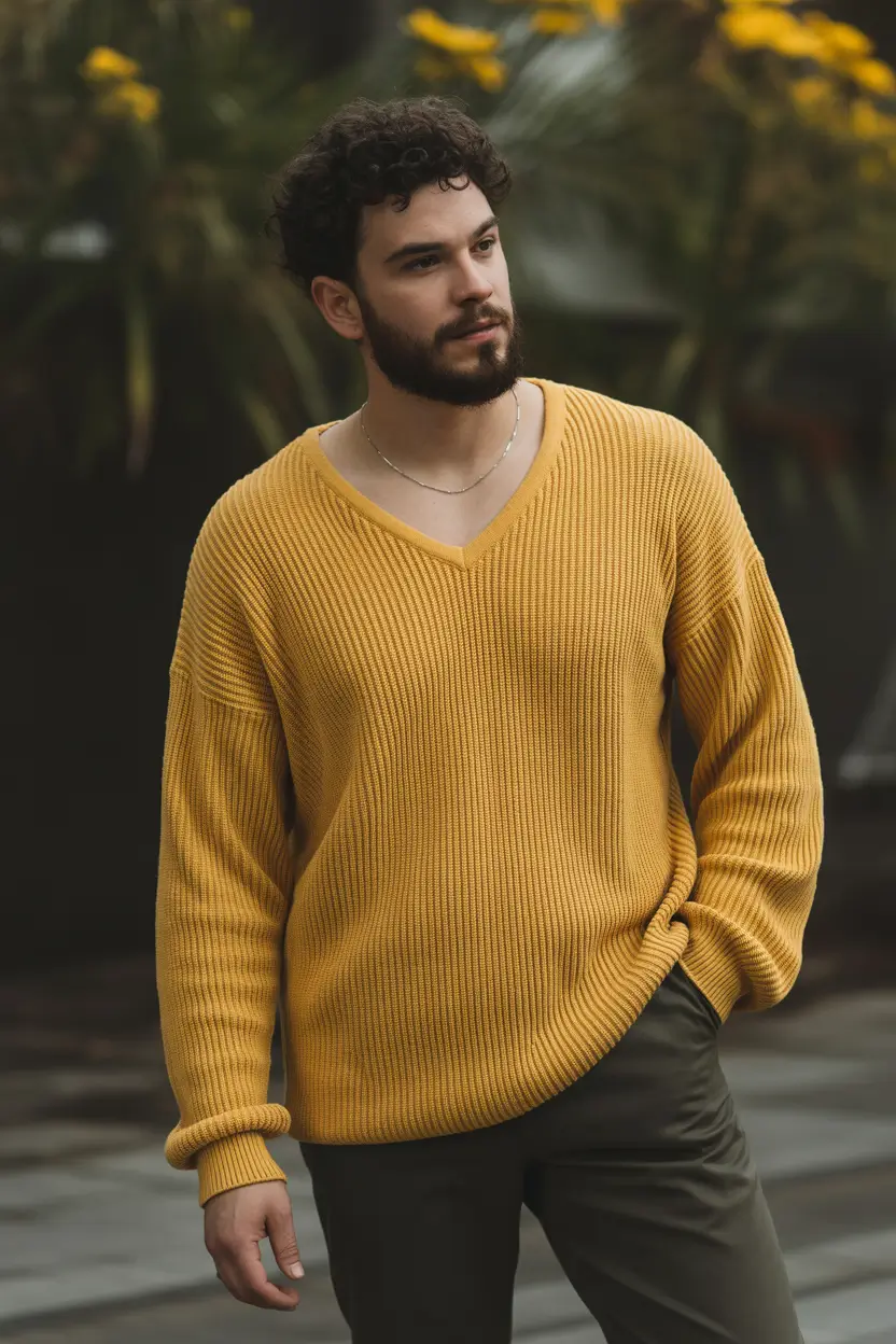 spring outfits men 2026 Golden Knit Minimalism For Light Spring Evenings