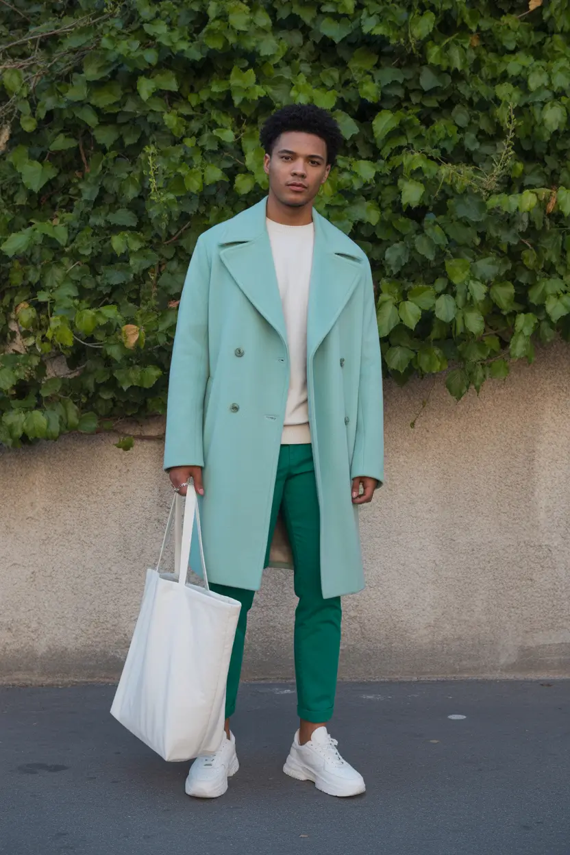 spring outfits men 2026 Mint Coat Energy for a Fresh City Spring
