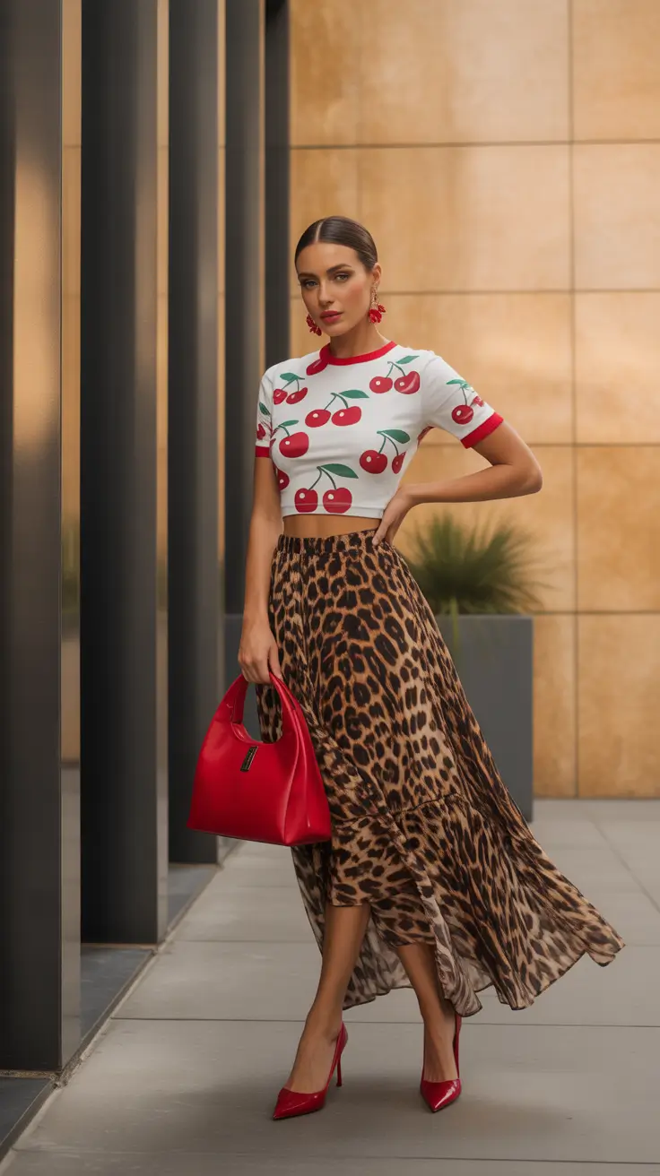 Spring Outfits for Women Over 30 2026 Cherry and Leopard