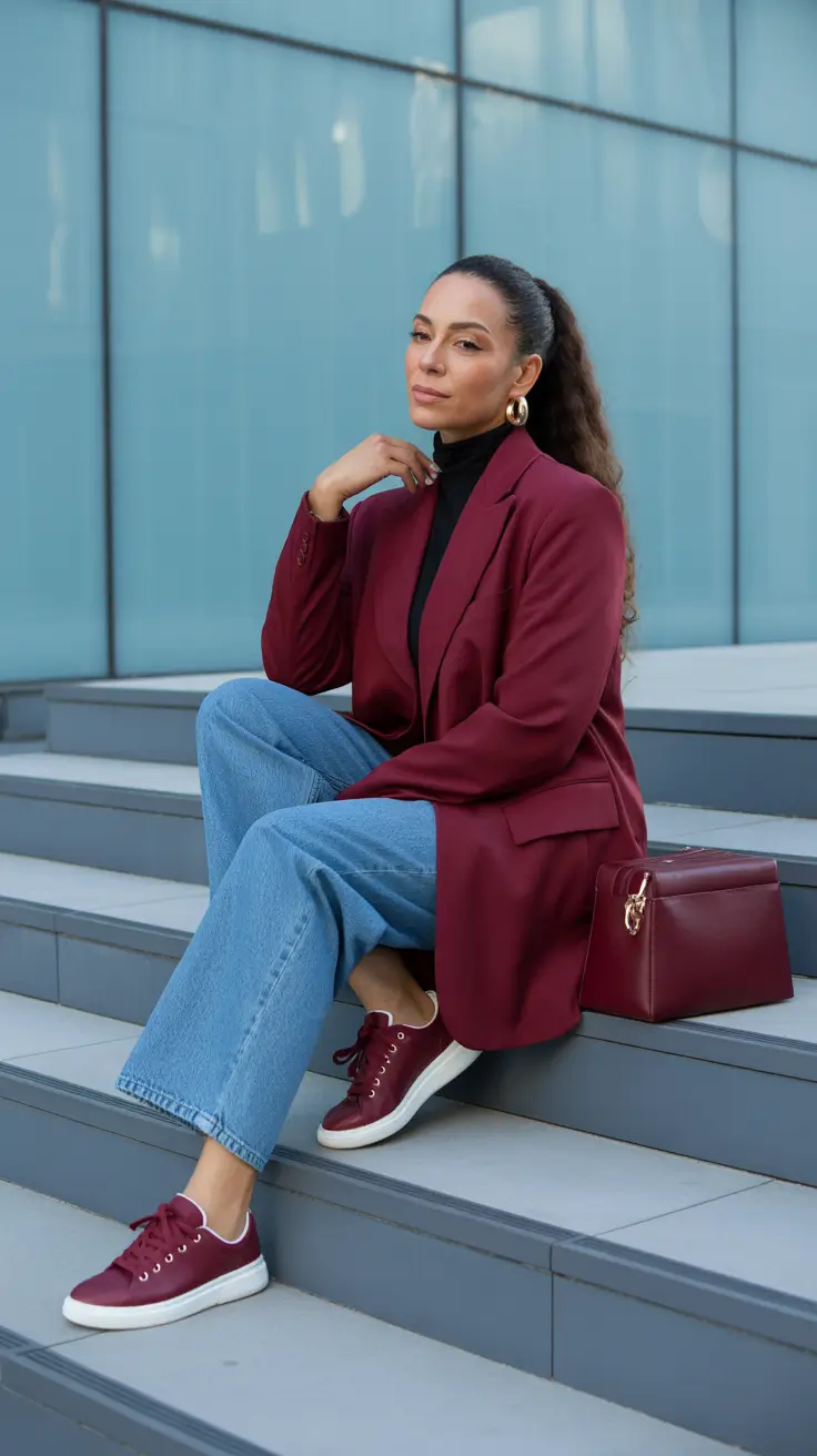 Spring Outfits for Women Over 40 2026 Bold Blazer Styling with Sporty Ease