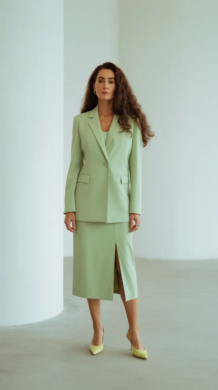 Spring Outfits for Women Over 40 2026 Green Suiting With a Fresh Spring Mood