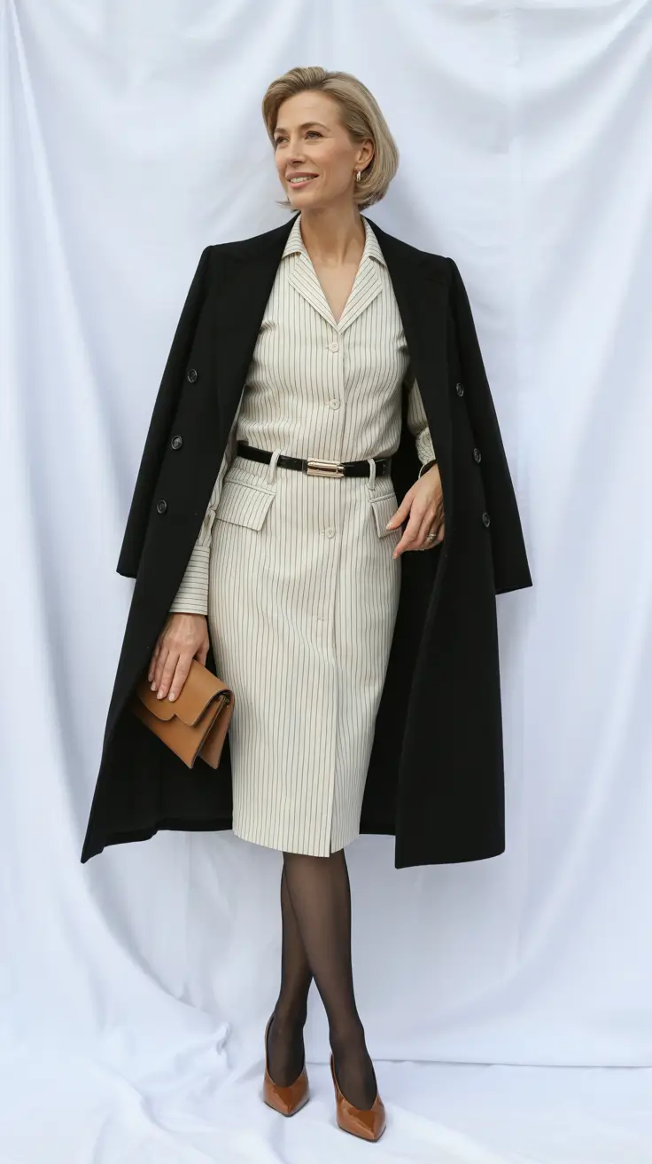 Spring Outfits for Women Over 40 2026 Timeless Black Coat Over Soft Neutrals