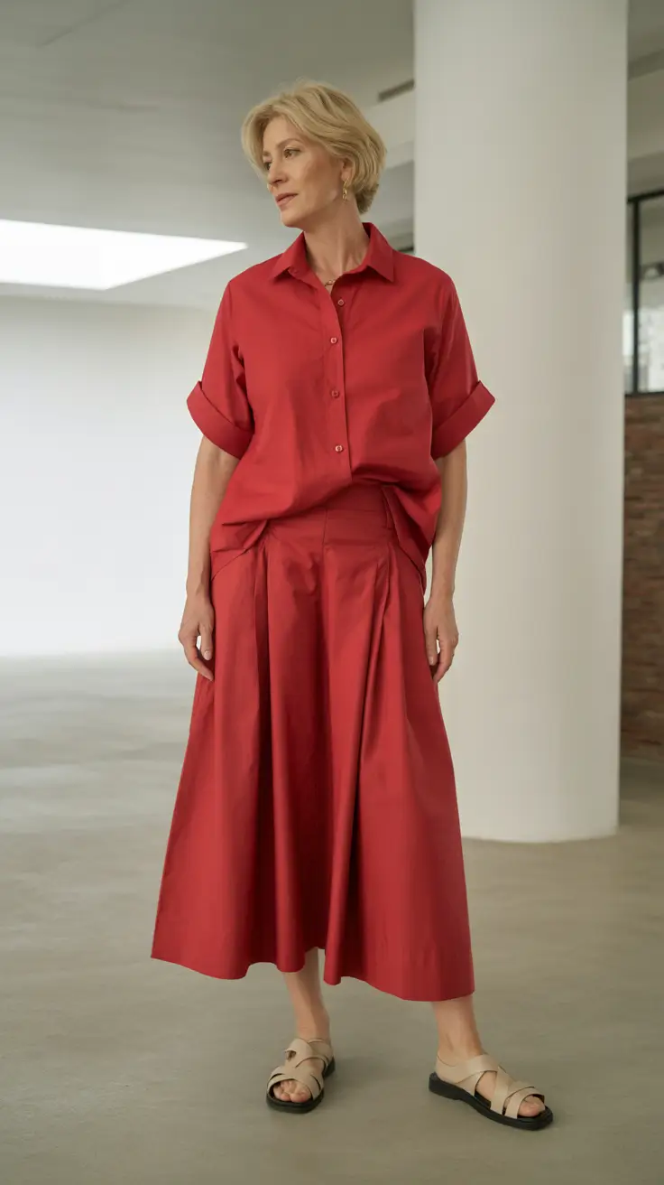 Spring Outfits for Women Over 50 Red Monochrome Look