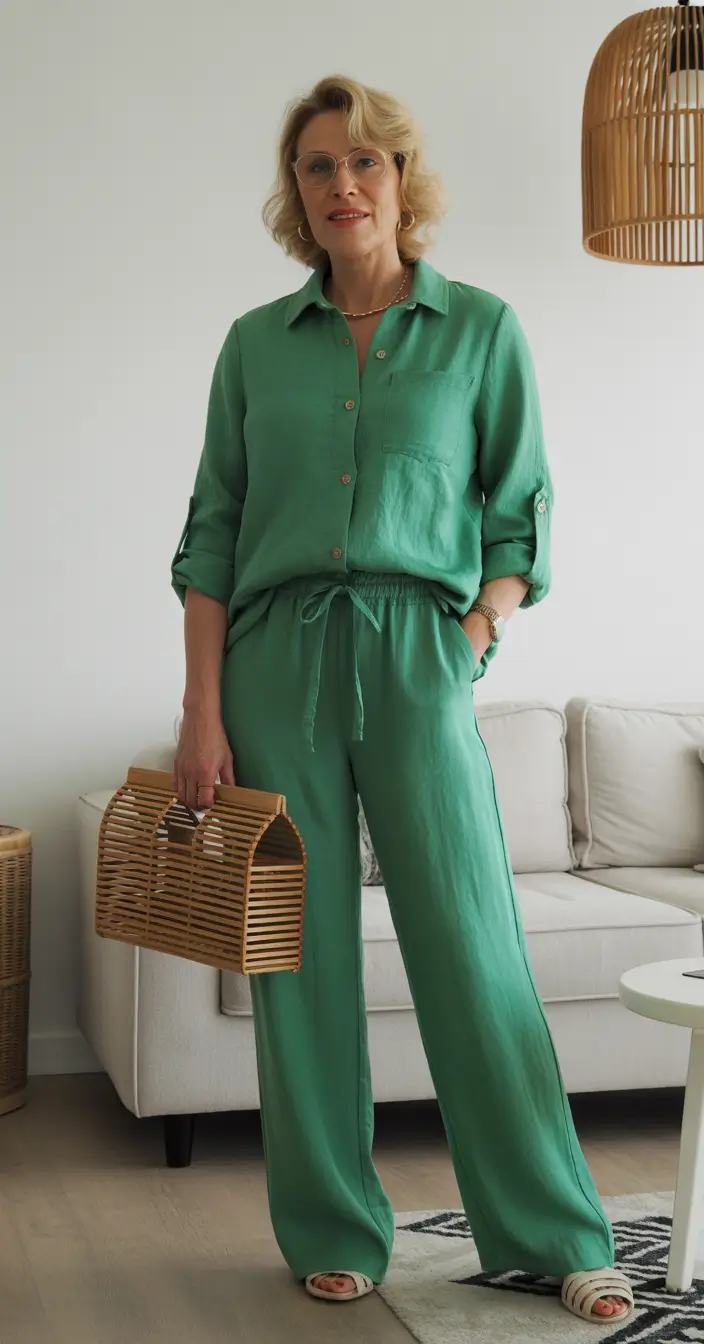 Spring Outfits for Women Over 50 Green Relaxed Set