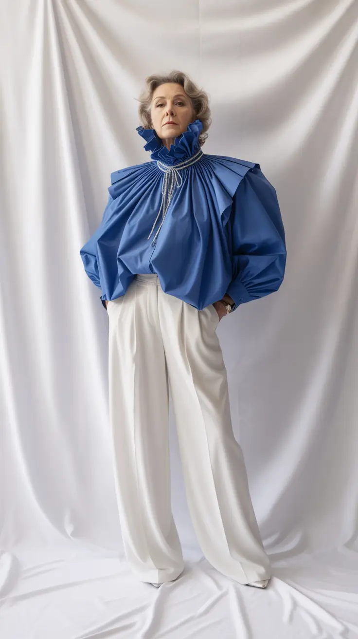 Spring Outfits for Women Over 60 Statement Blue with Tailored White Pants