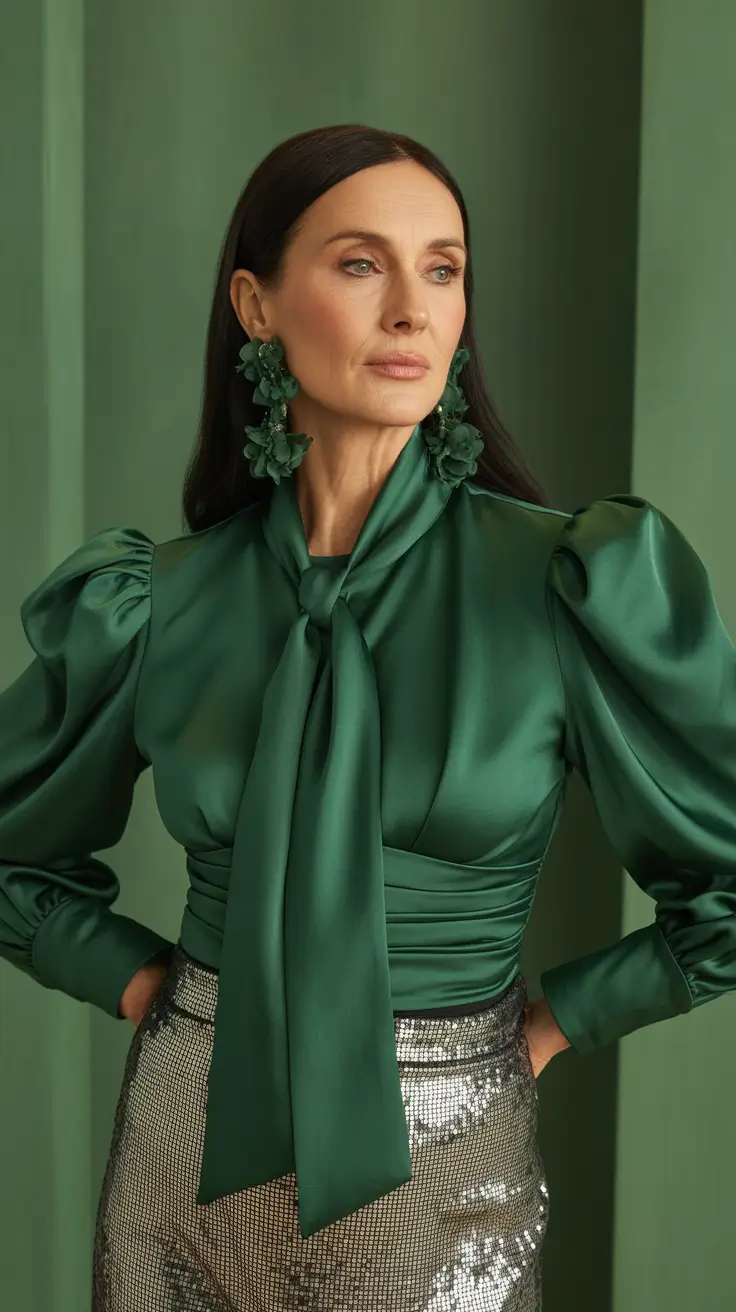 Spring Outfits for Women Over 60 Green Satin with Evening Elegance