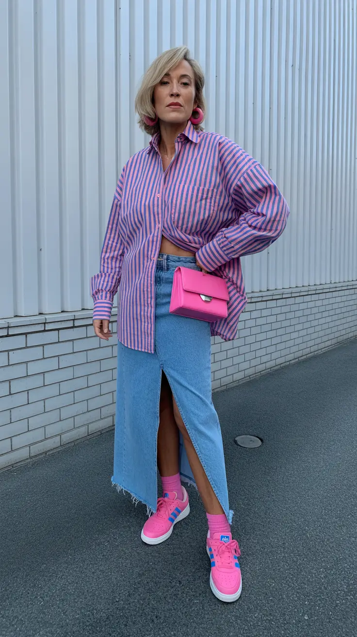Spring Outfits for Women Over 60 Pink Stripes and Relaxed Street Energy