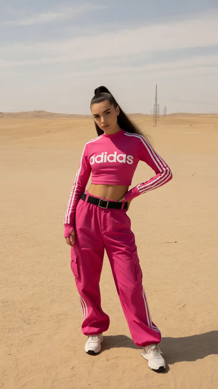 spring sport outfits for women 2026 Hot Pink Adidas Set With a Streetwear Edge