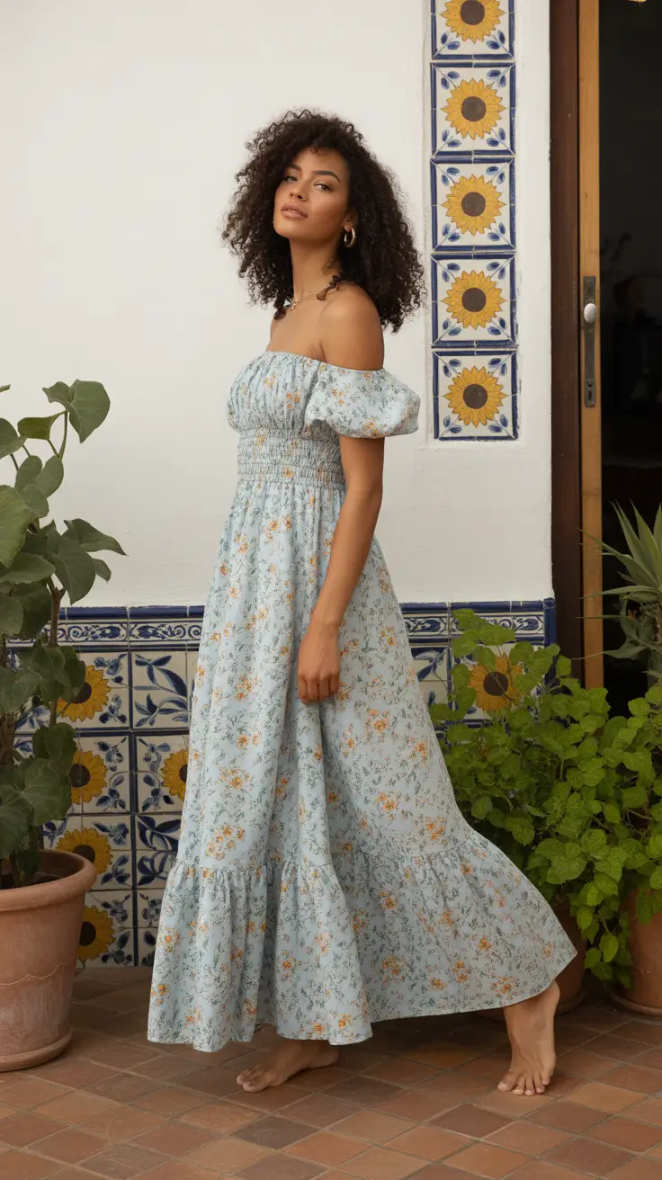 Spring travel outfits 2026 Soft Blue Maxi for Slow Spring Mornings