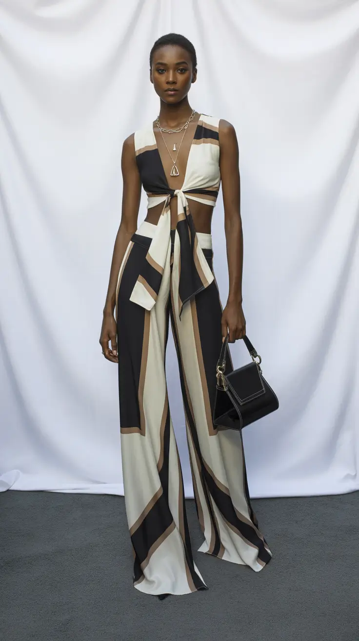 Spring travel outfits 2026 Sleek Tie-Front Set for City Nights