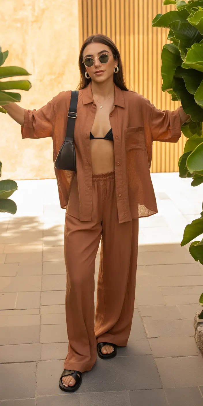 Spring travel outfits 2026 Beach-to-Street Linen That Feels Effortless