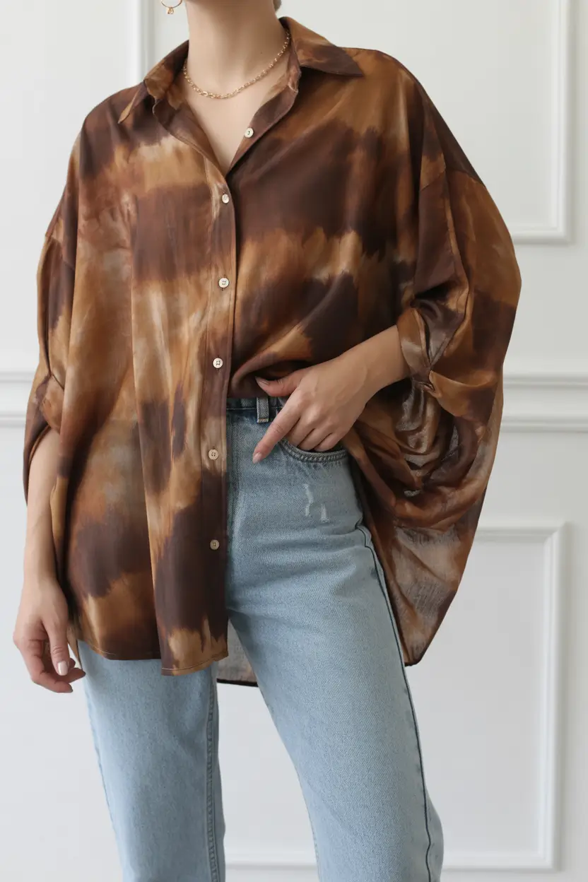 Spring vacation outfits 2026-Chocolate Tie Dye Button Down and Light Denim
