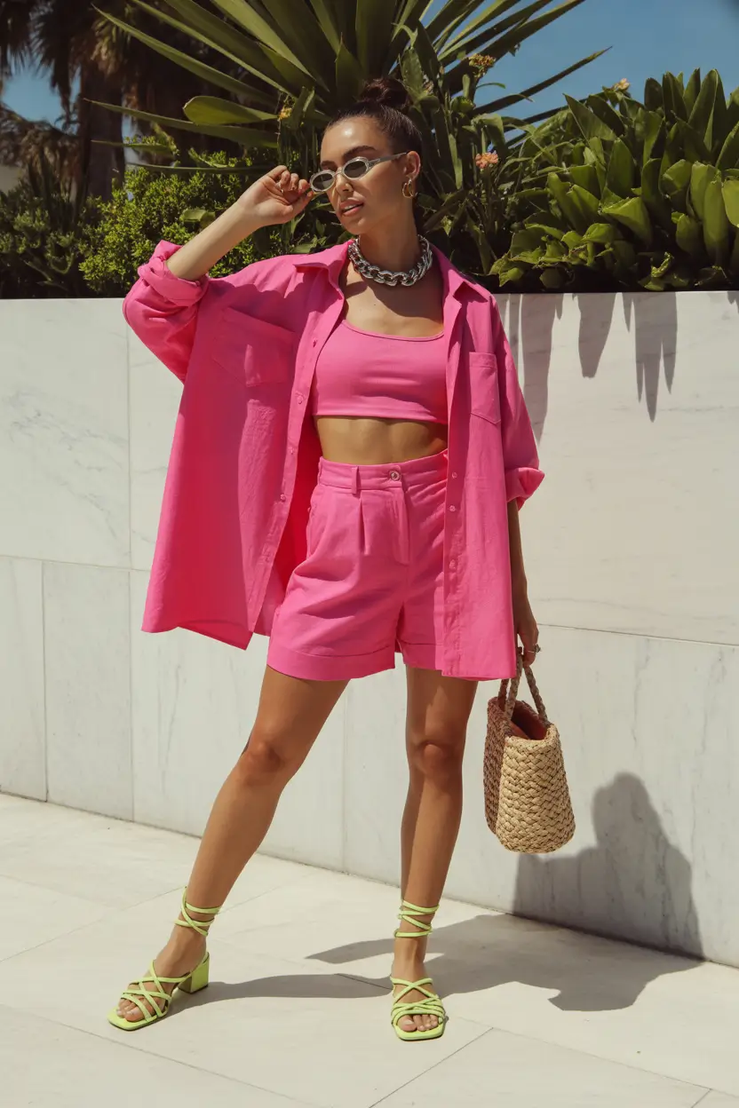 Spring vacation outfits 2026 Barbie Pink Set for a Sunny Resort Day
