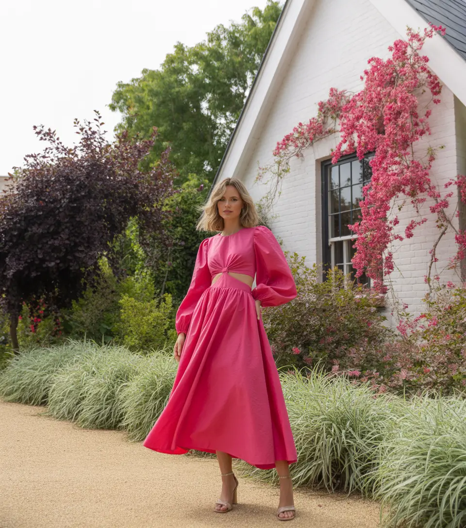 Spring vacation outfits 2026 Pink Cutout Maxi for Garden Parties and Weekends
