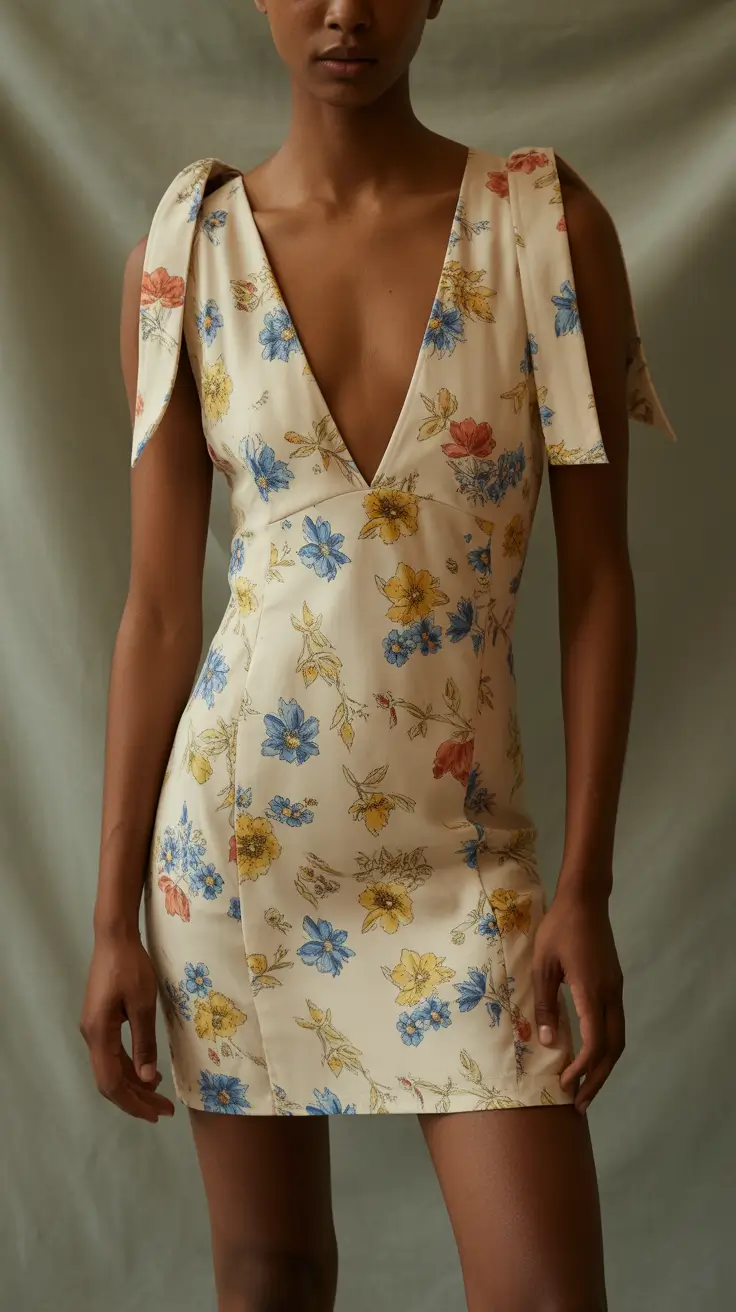 spring wedding guest outfit 2026 Deep V Florals with Shoulder Bows