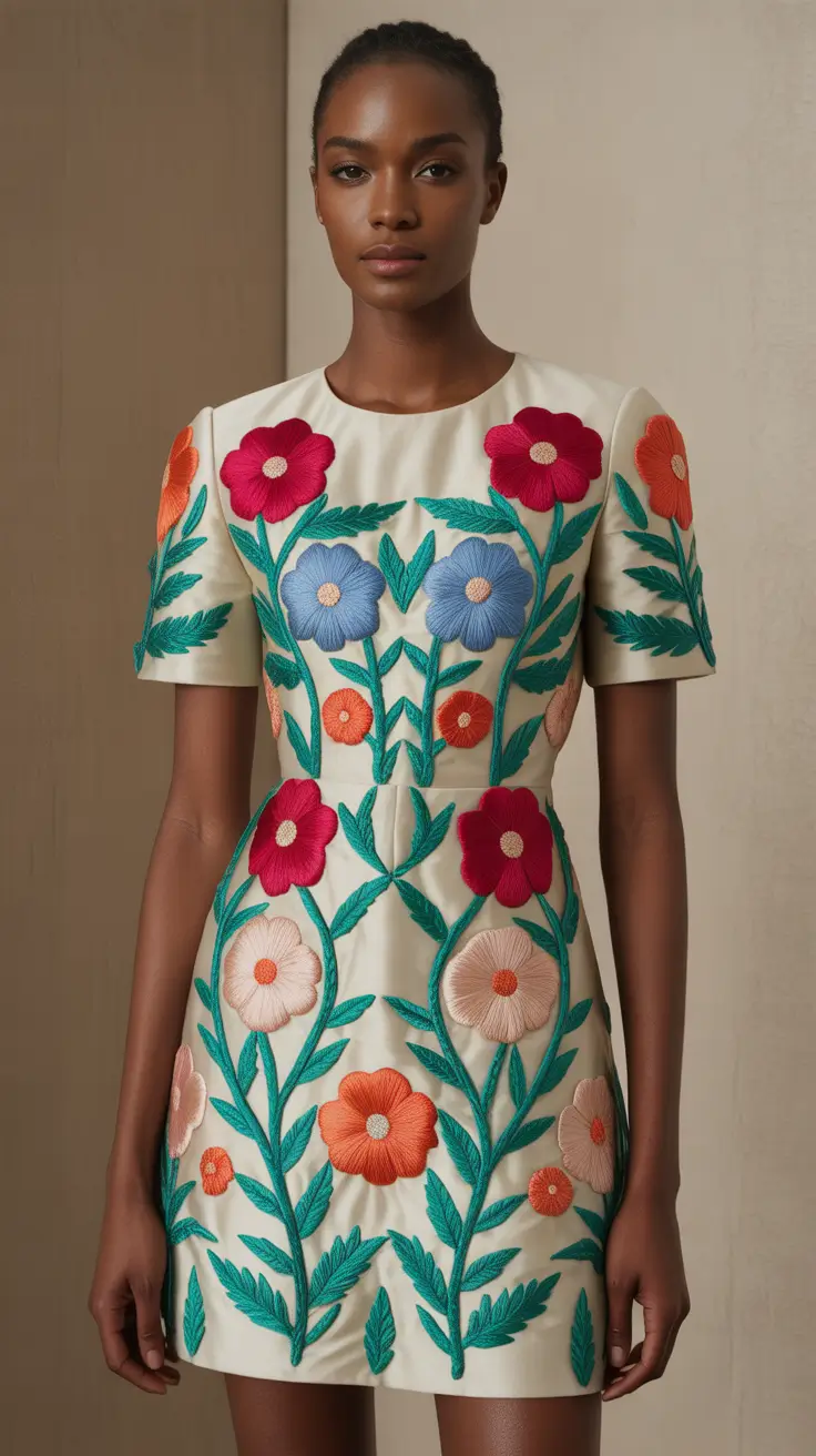 spring wedding outfit 2026 Embroidered Mini Dress for a Bold Guest Formal Look