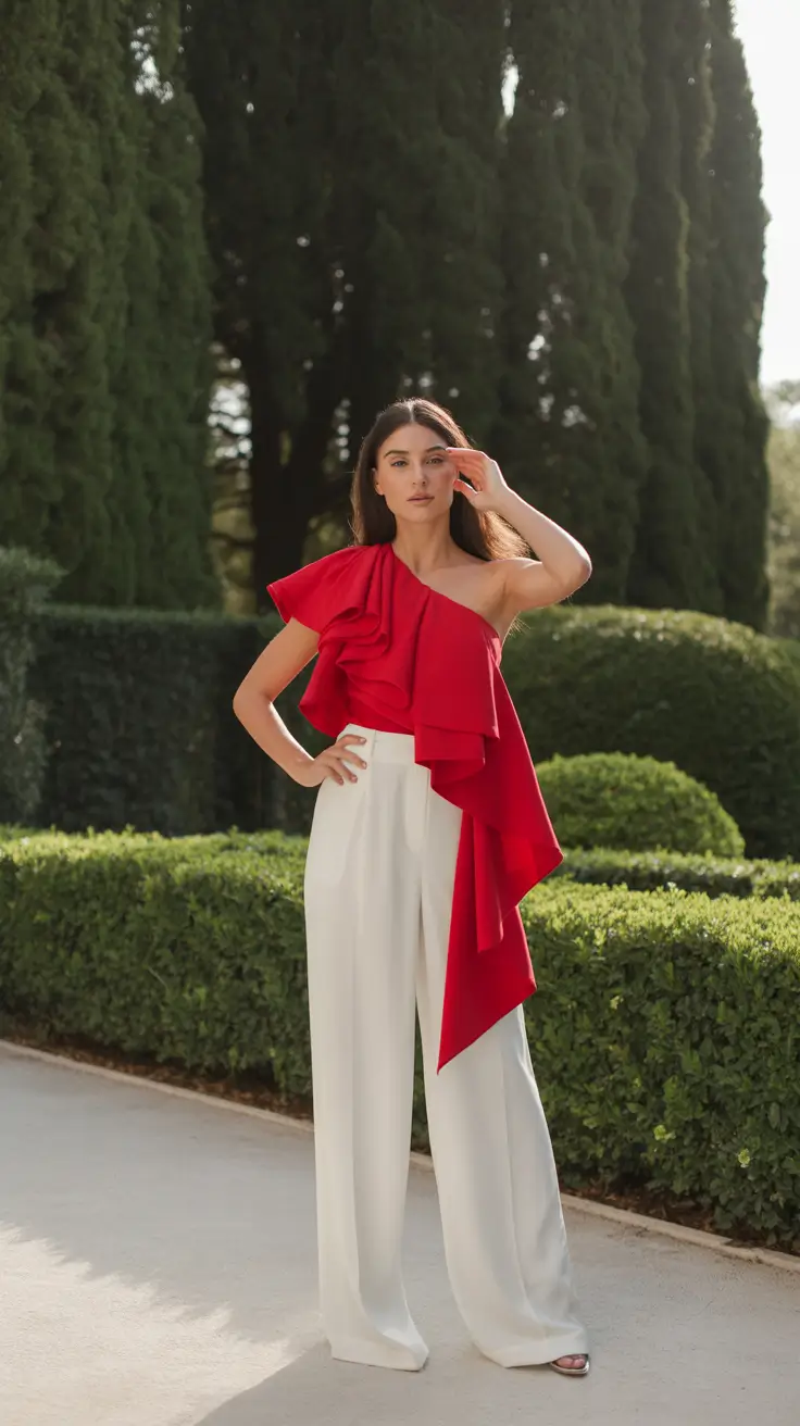 spring wedding outfit 2026 Modern Red With Architectural Movement