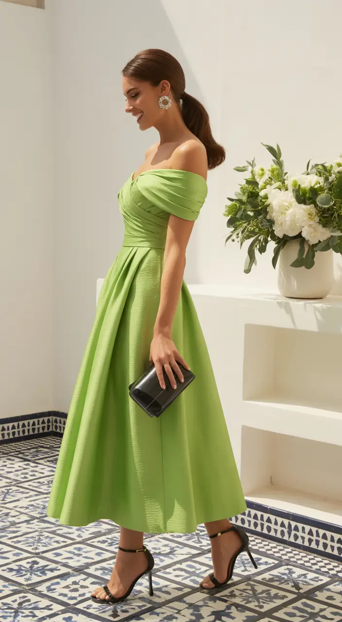 spring wedding outfit 2026 Fresh Green Elegance with a Soft Formal Twist