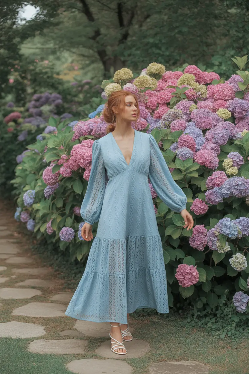 spring wedding outfit 2026 Soft Blue Romance for Garden Celebrations