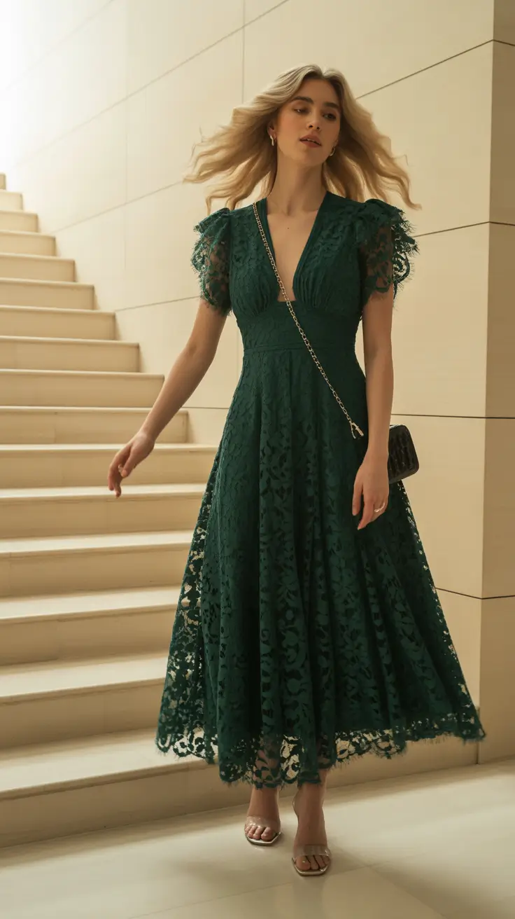 spring wedding outfit 2026 Deep Green Lace with Evening Energy