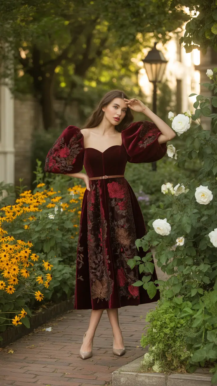 spring wedding outfit 2026 Velvet Florals for a Cold Spring Evening