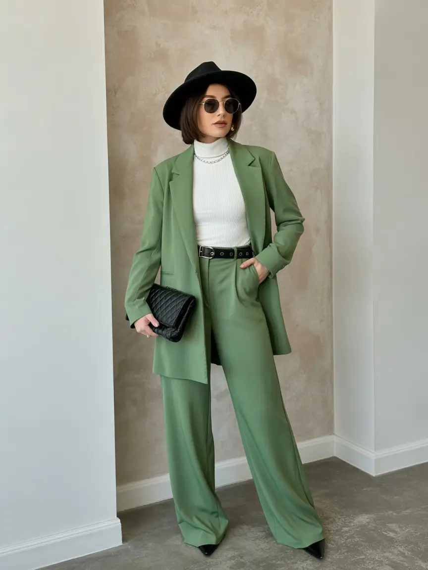 spring work outfits 2026 Green Power Suit With Casual Confidence