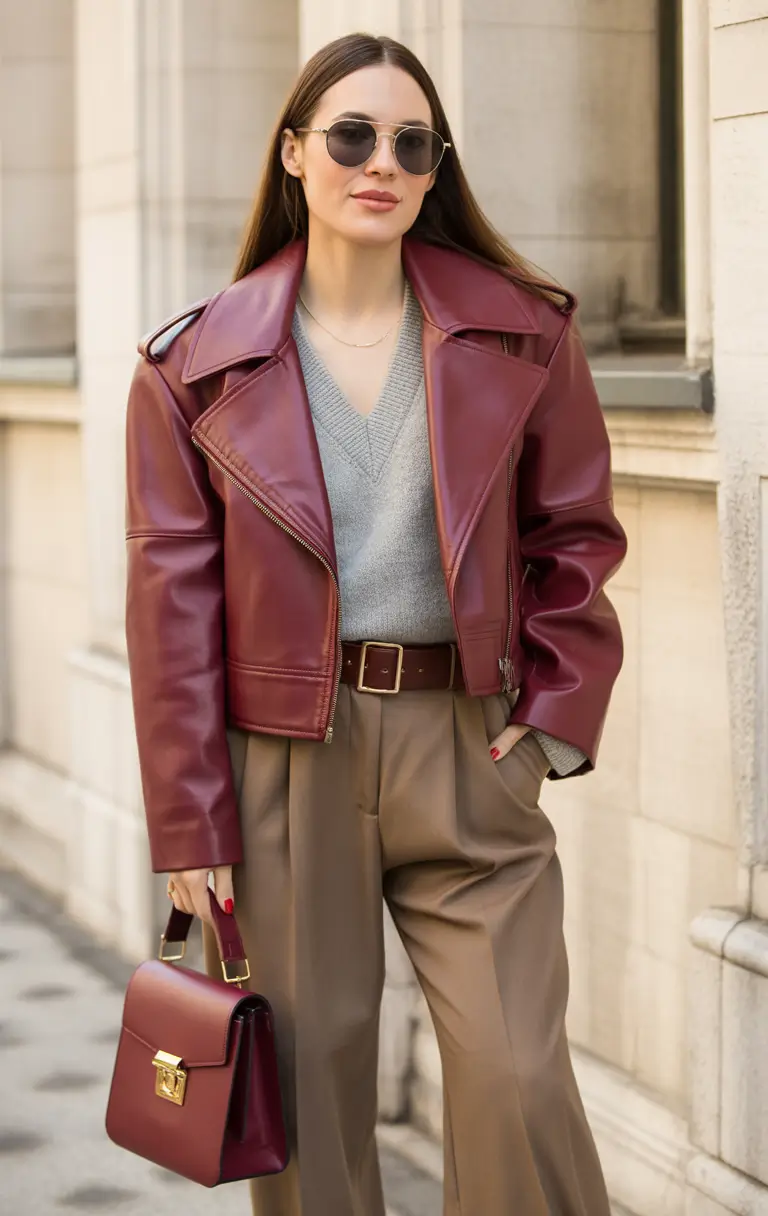 spring work outfits 2026 Soft Leather Layers With Office Authority