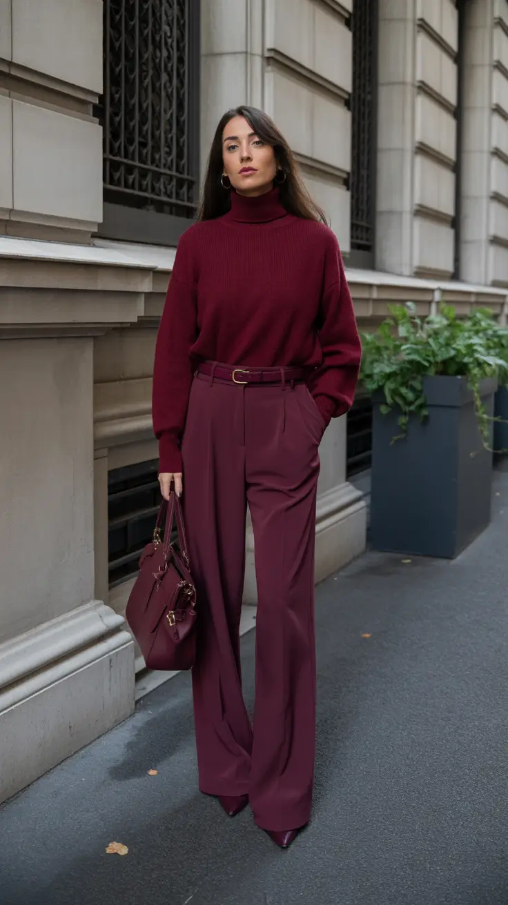 spring work outfits 2026 Monochrome Burgundy For Quiet Confidence
