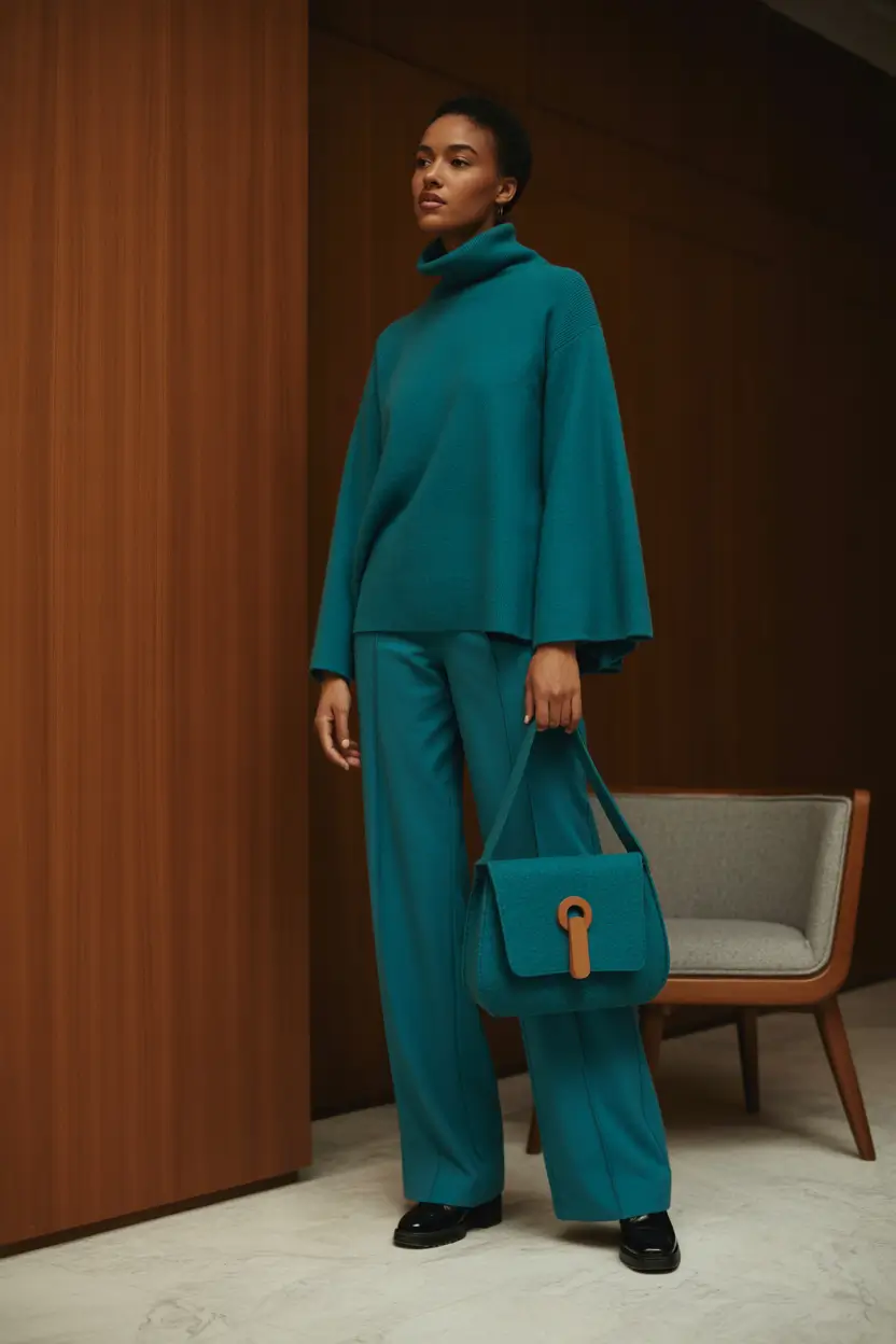 spring work outfits 2026 Teal Minimalism With Professional Ease