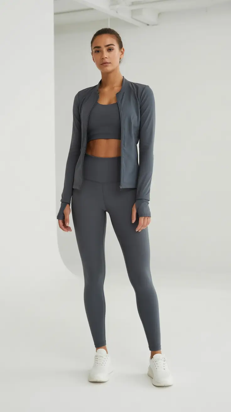 Spring workout outfits 2026 Stormy Gray Matching Set for Cold Mornings