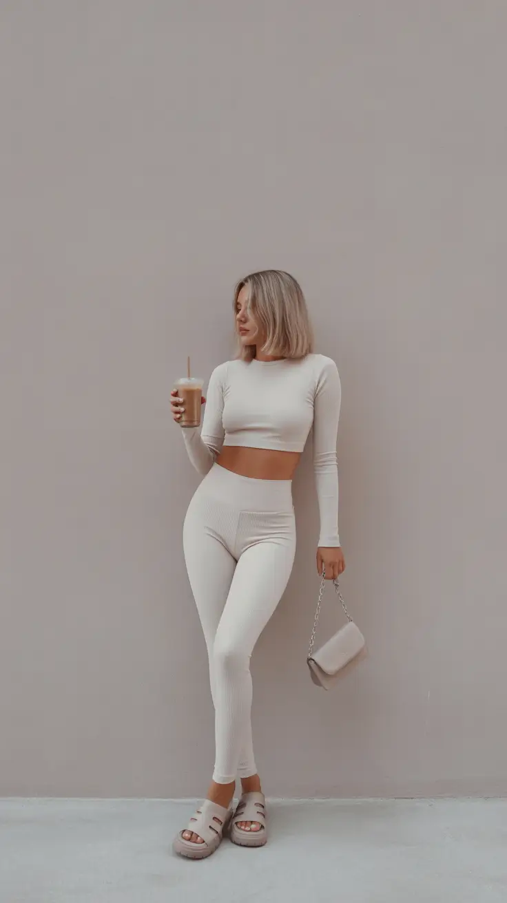 Spring workout outfits 2026 All White Minimal Set for Bright Spring Energy
