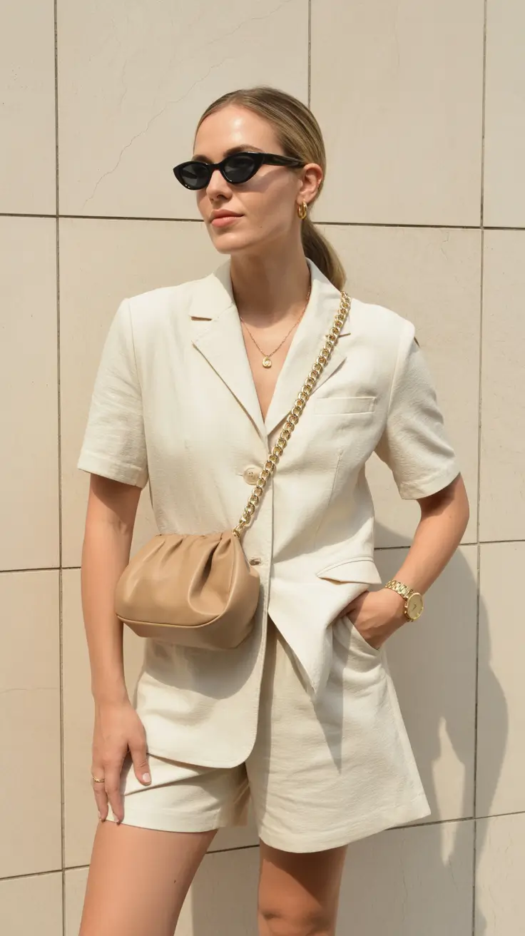 Spring Workwear 2026 Cream Short Suit With Quiet Luxury Vibes