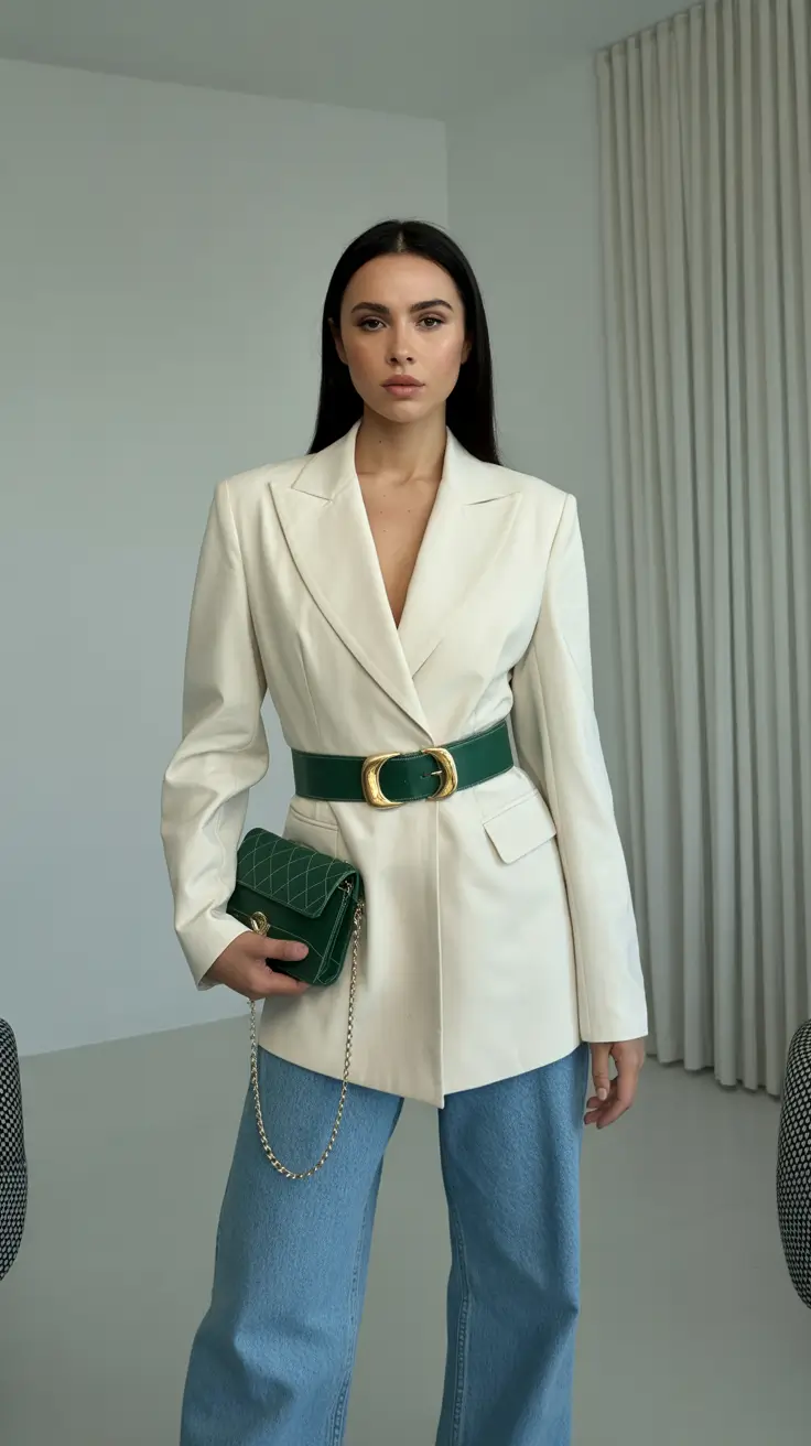 Spring Workwear 2026 Cream Blazer Energy With a Green Belt Twist