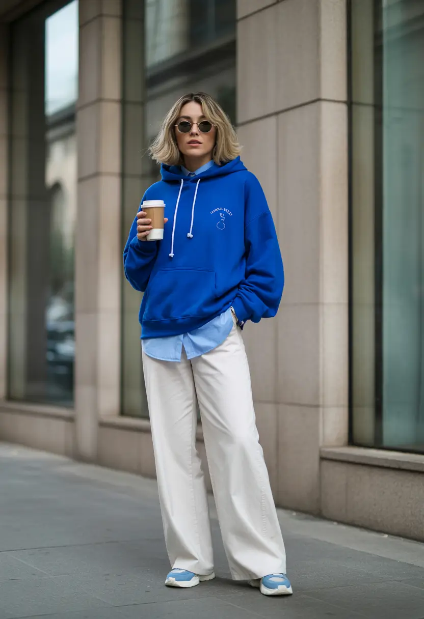 winter to spring outfits 2026 Blue Hoodie Layering