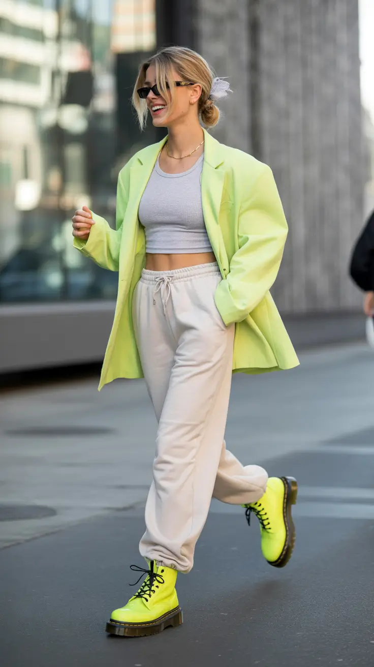 winter to spring outfits 2026 Neon Pop Layers