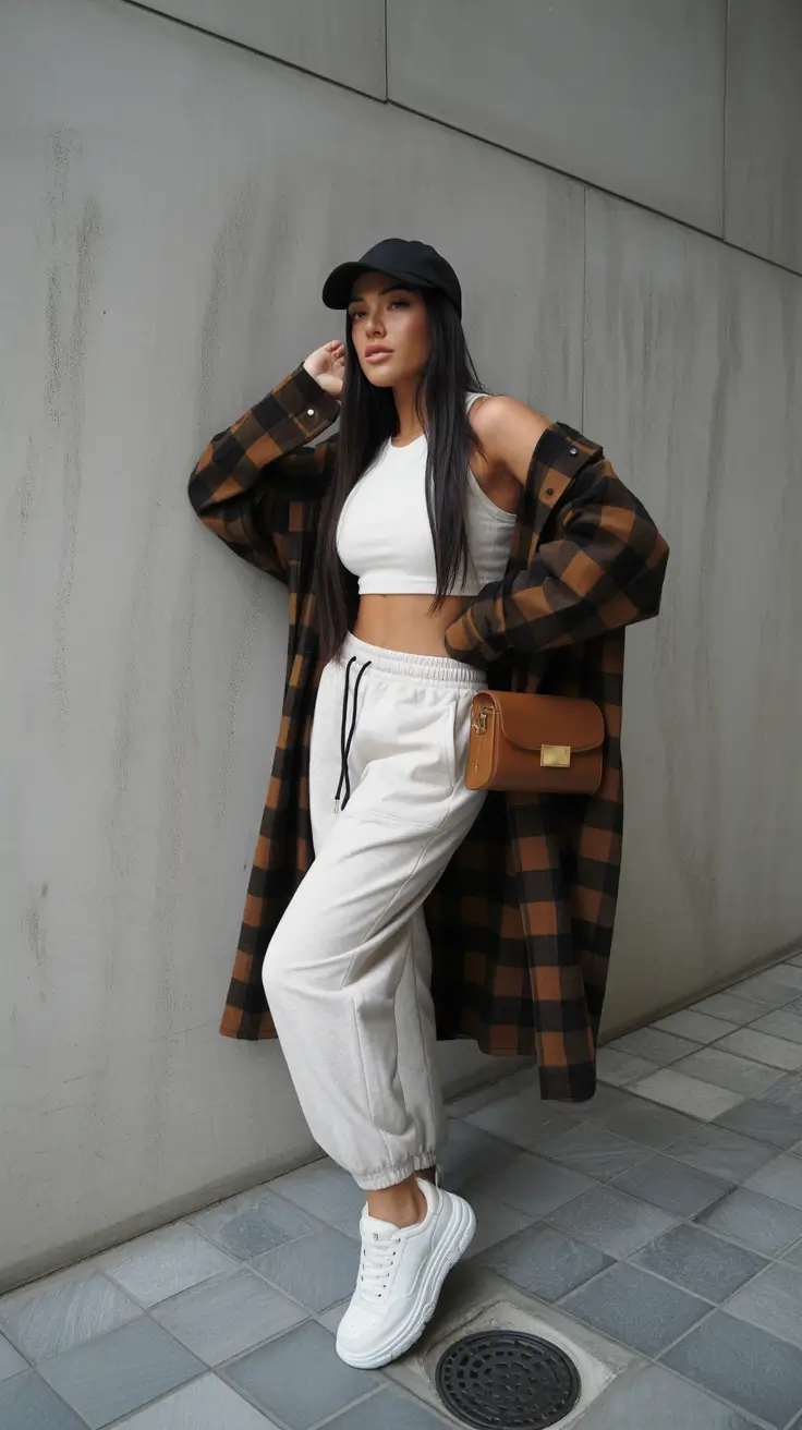 winter to spring outfits 2026 Cozy Plaid Athleisure