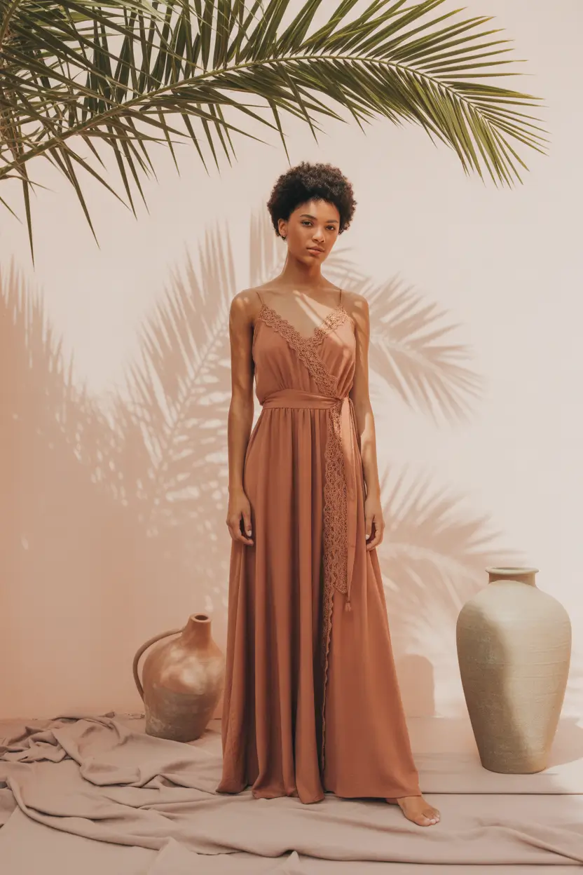 spring outfits boho 2026 Lace Trim Slip Dress with Soft Edge