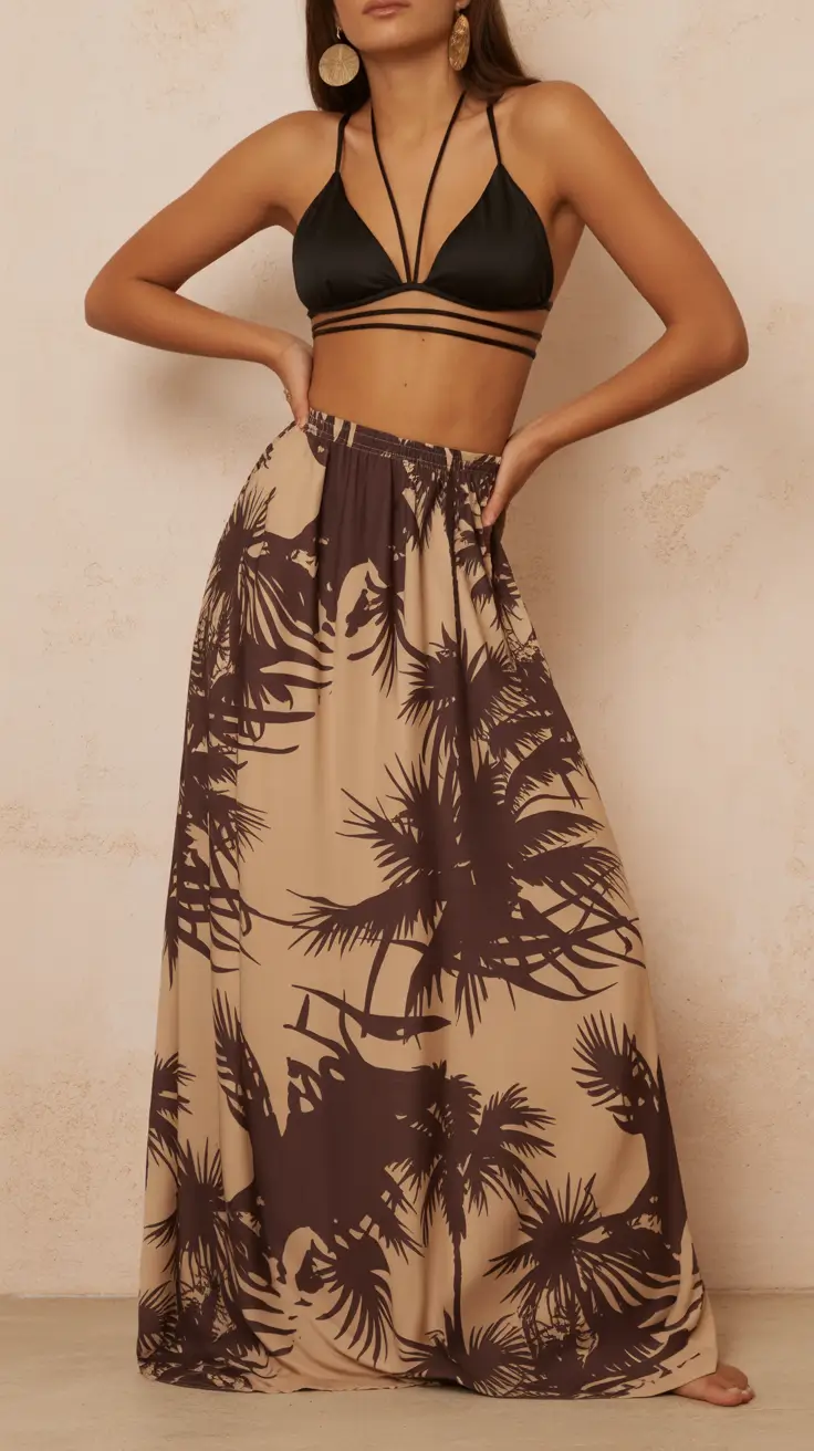 spring outfits boho 2026 Palms and Strappy Black for a Bold Boho Mix