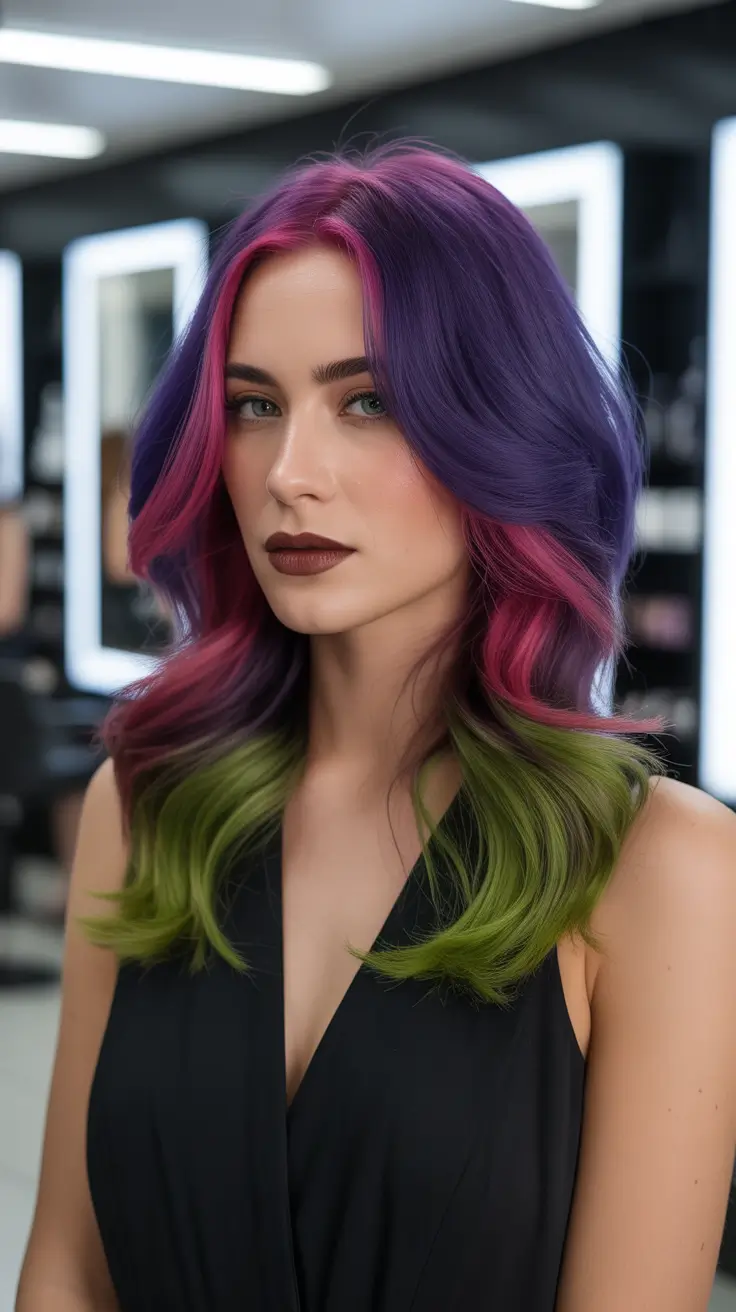 spring ombre hair color 2026 Purple Hair With Green Ombre Ends
