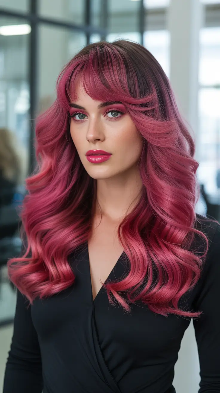 spring ombre hair color 2026 Hot Pink Ombre With Soft Fringe