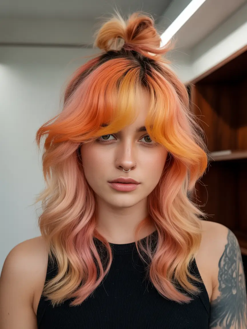 spring ombre hair color 2026 Peachy Copper Ombre With Face-Framing Lightness