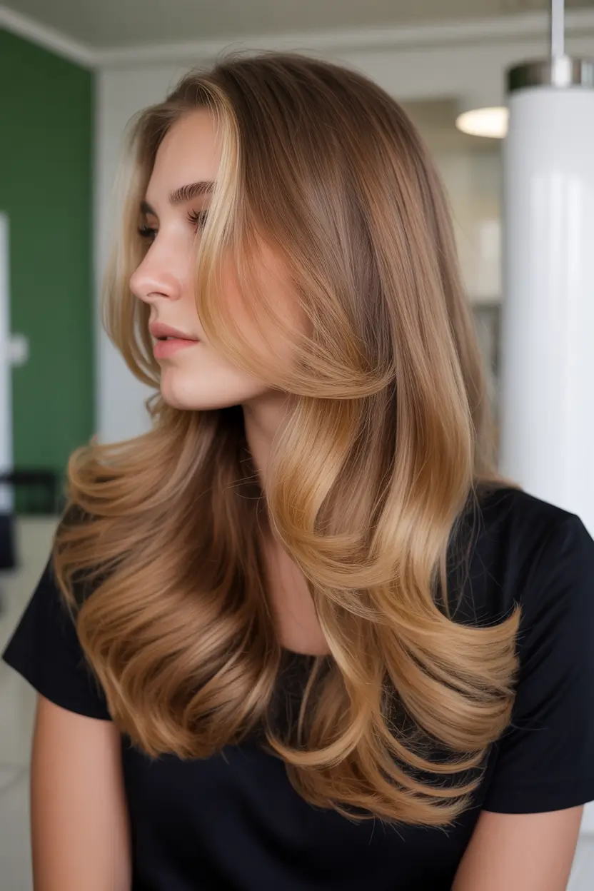 spring blonde hair color 2026 Golden Blonde With Smooth Layers