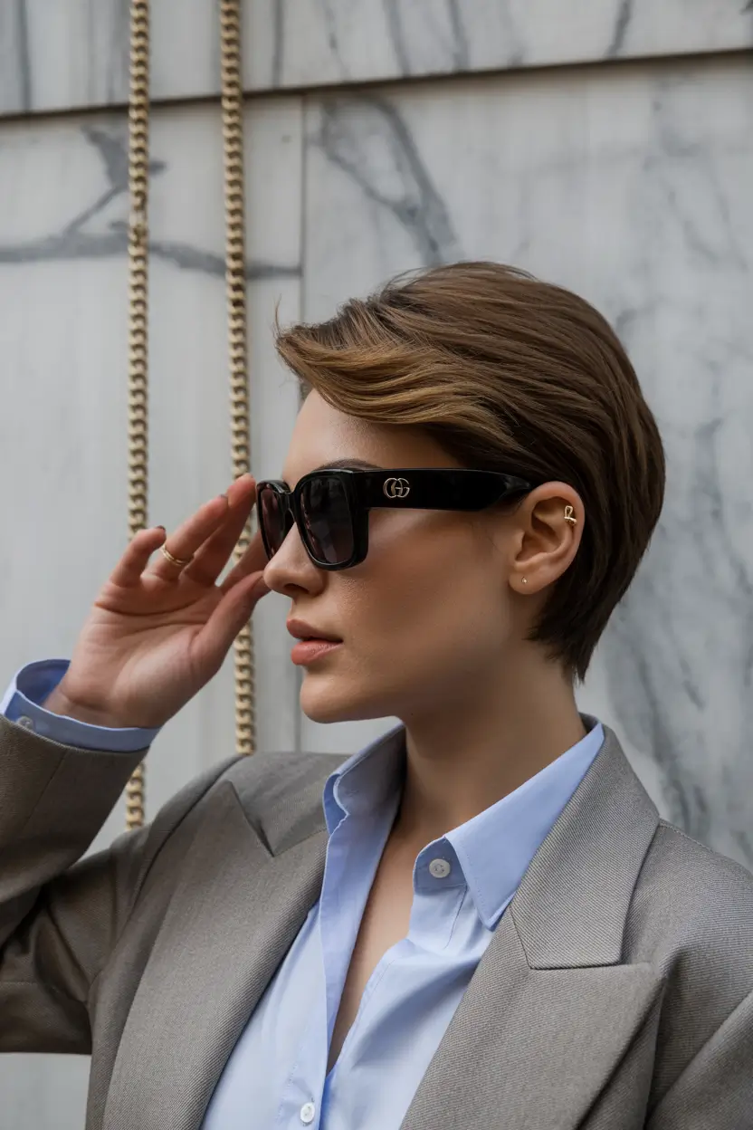 spring brunette hair color 2026 Short Brunette With Polished Edge