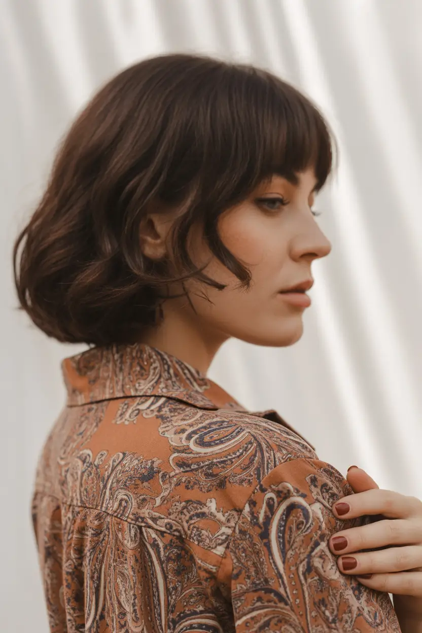 spring brunette hair color 2026 Warm Brunette With Vintage Bob Shape