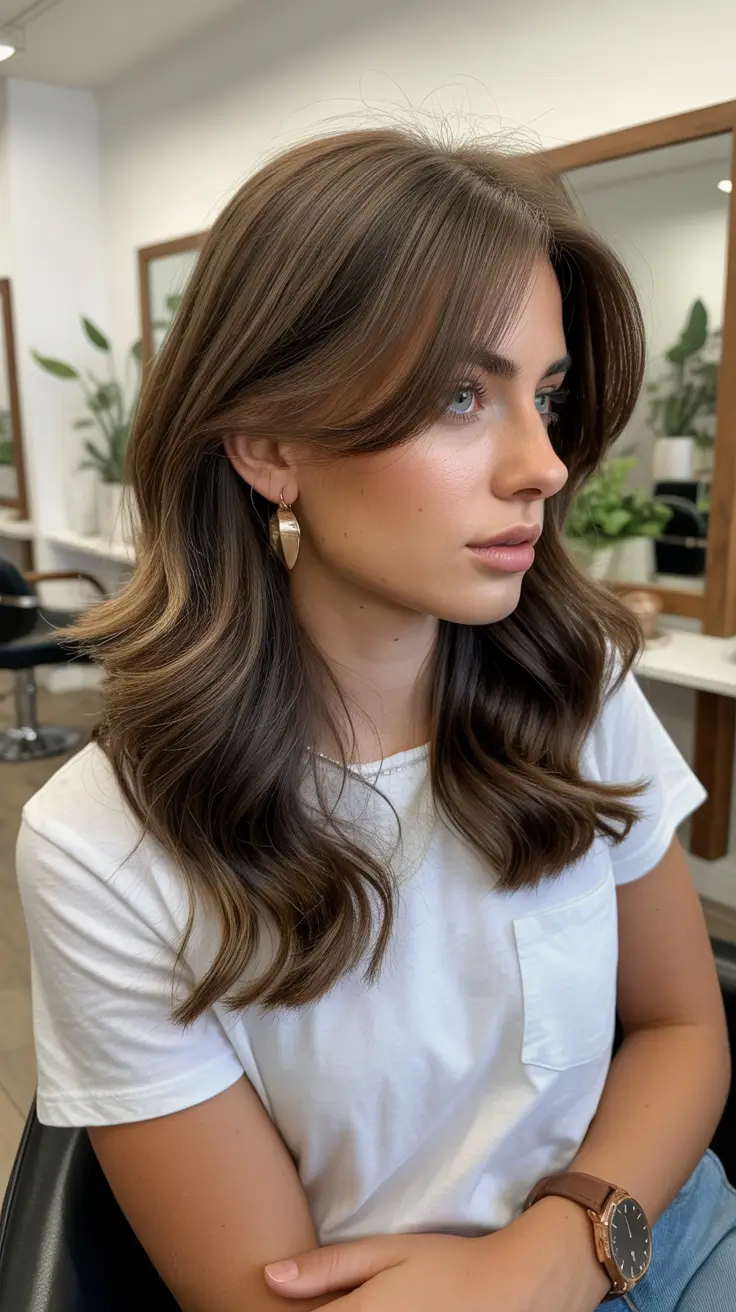 spring brunette hair color 2026 Medium Length Brunette With Caramel Movement