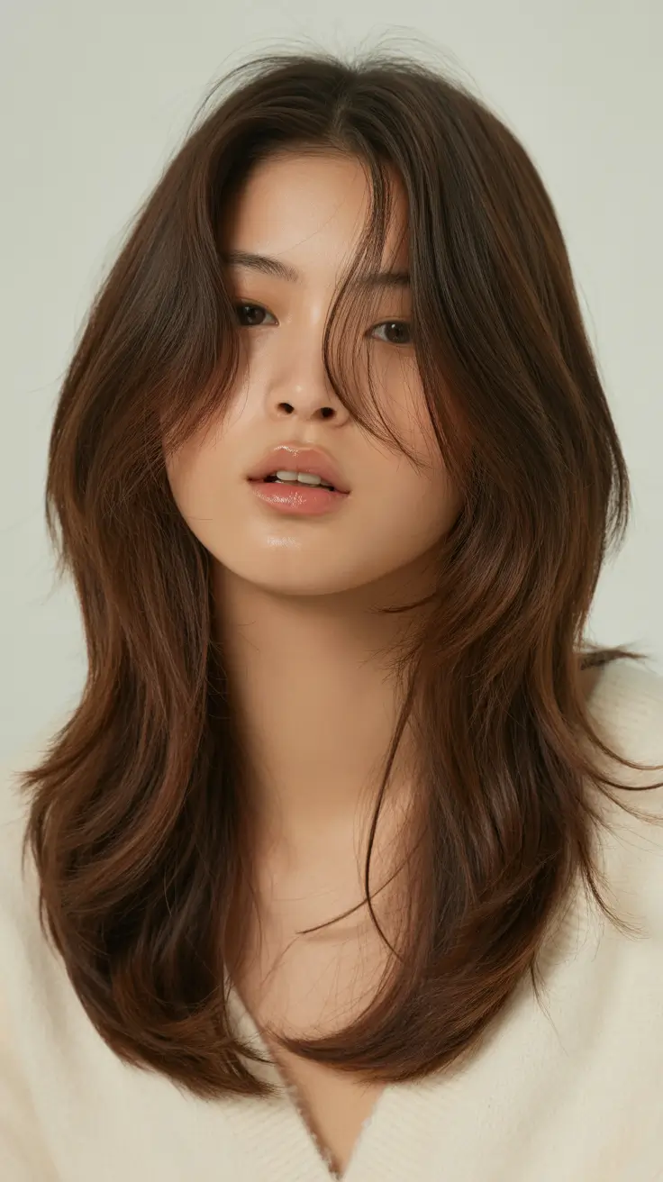 spring brunette hair color 2026 Warm Brunette With Soft Highlights