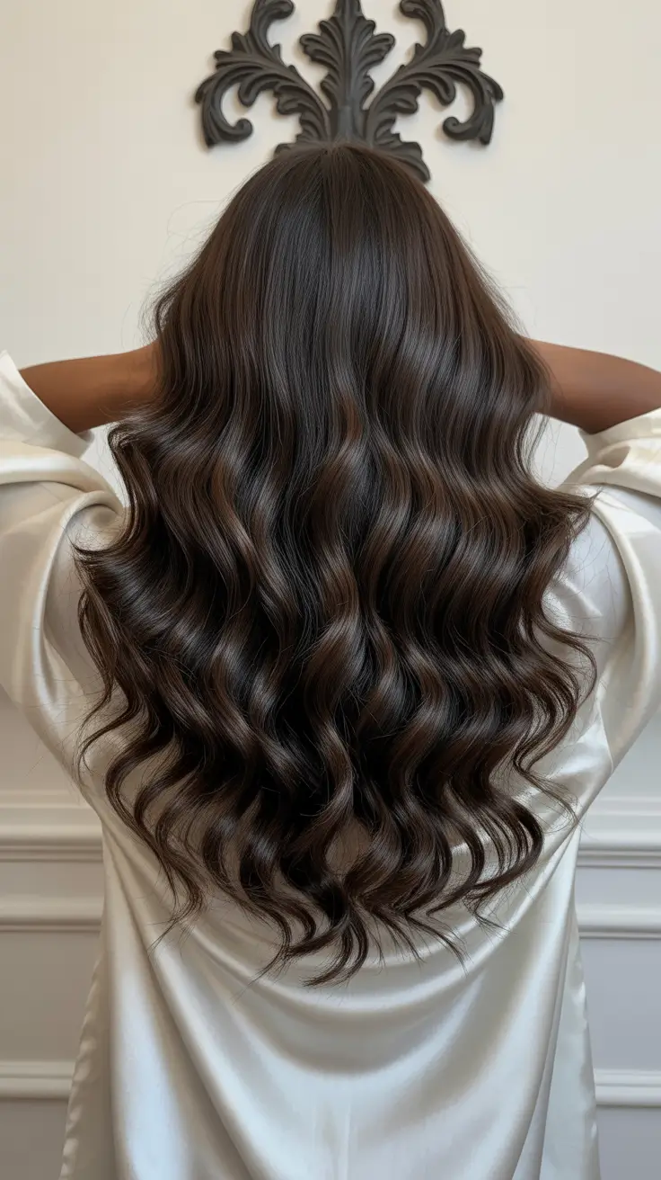spring hair color for brown skin 2026 Deep Chocolate Waves With High Shine