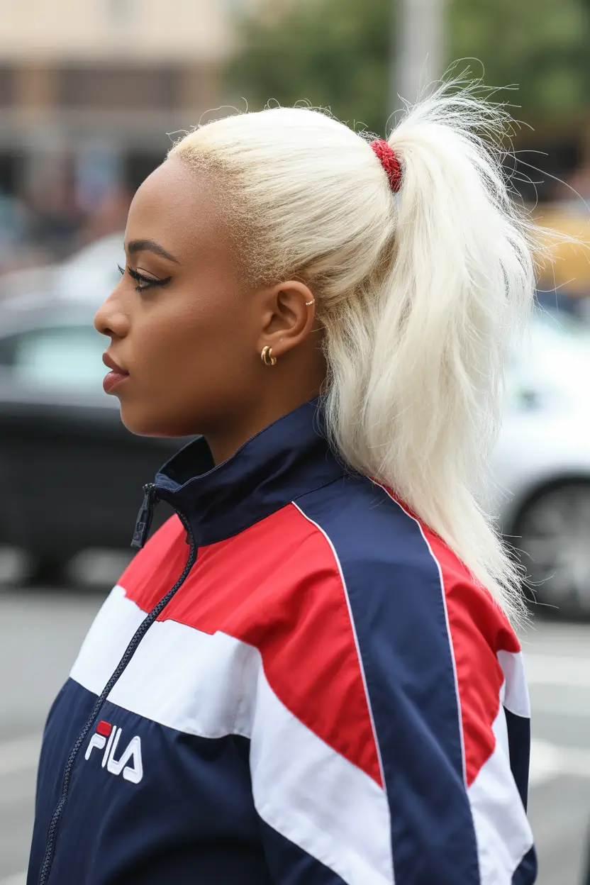 spring hair color for brown skin 2026 Platinum Blonde Ponytail