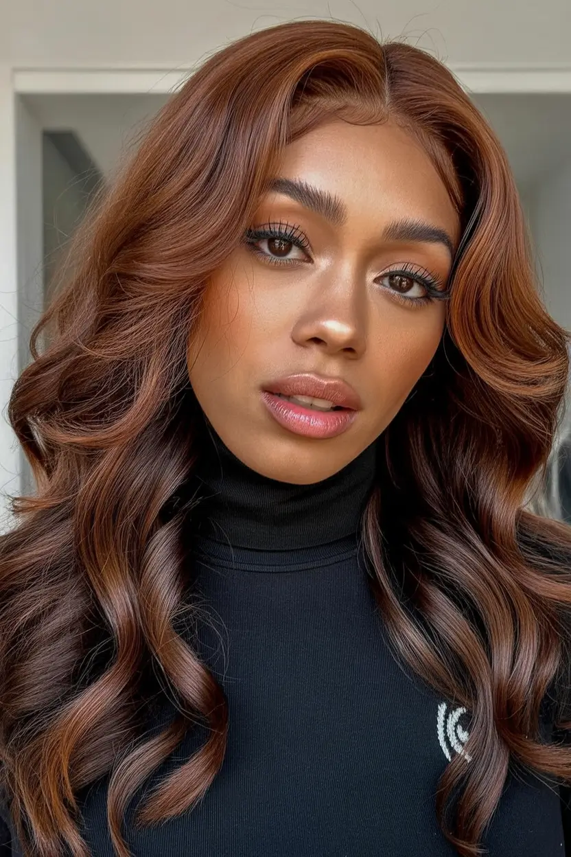 spring hair color for brown skin 2026 Vivid Copper Waves For Spring Energy