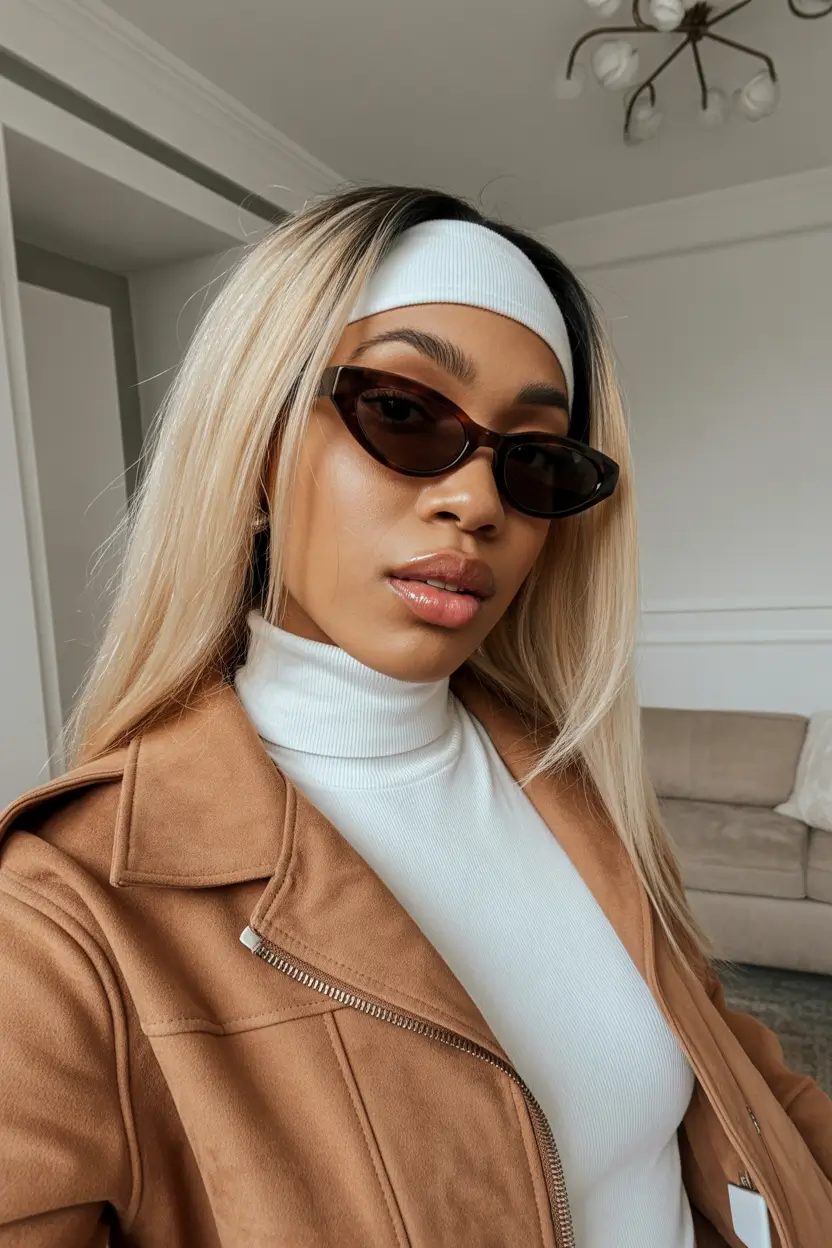 spring hair color for dark skin 2026 Platinum Straight With Sporty Edge